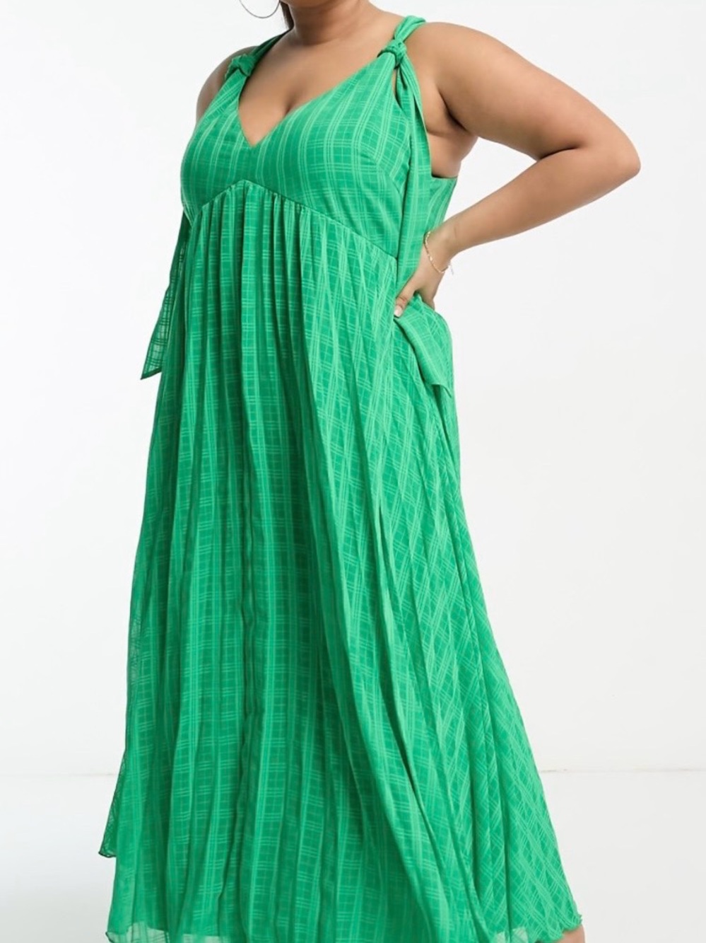 ASOS DESIGN Curve jacquard check plunge neck pleat midi dress